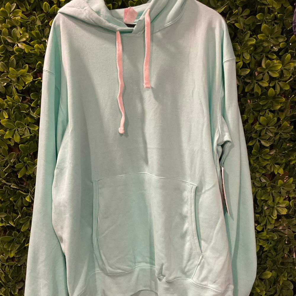 BNWT Fleece Factory Mint Green Hoodie with White Drawstrings Large